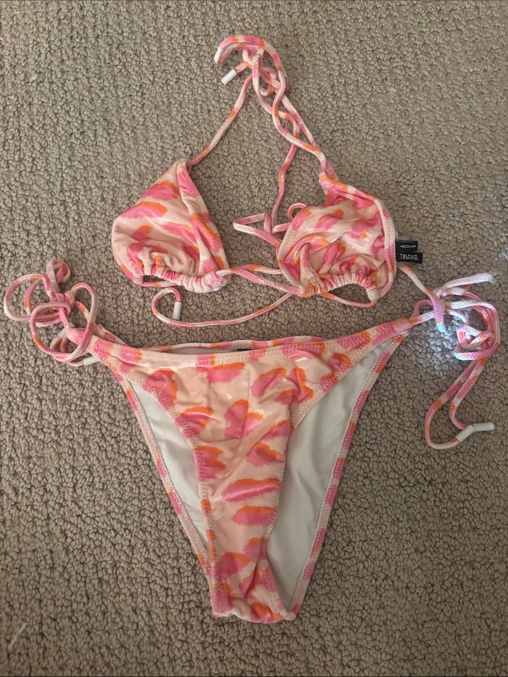 triangl swimwear Pink and Orange Tie-String Bikini Set